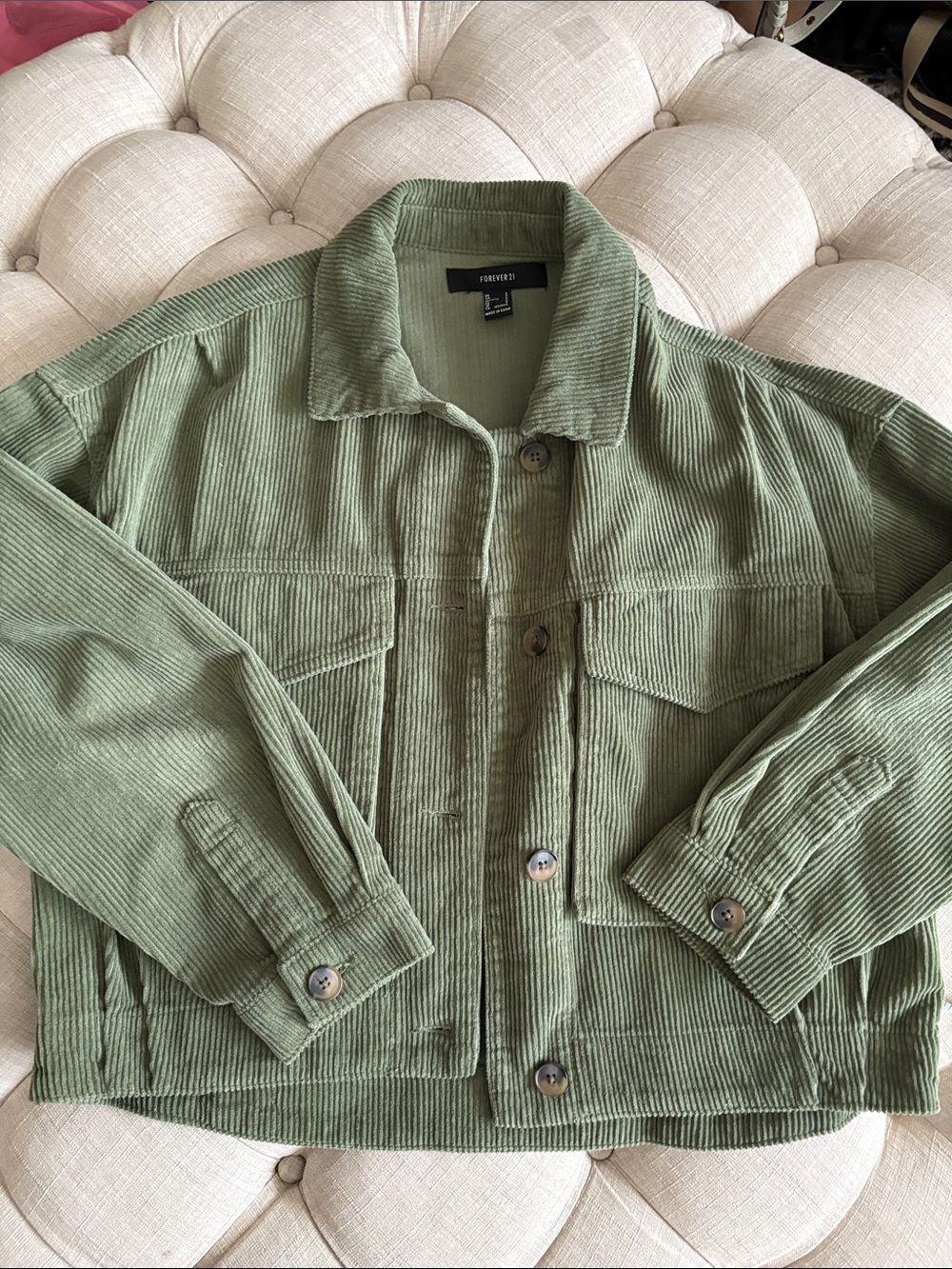 Forever 21 Sage Green Corduroy Jean Jacket
